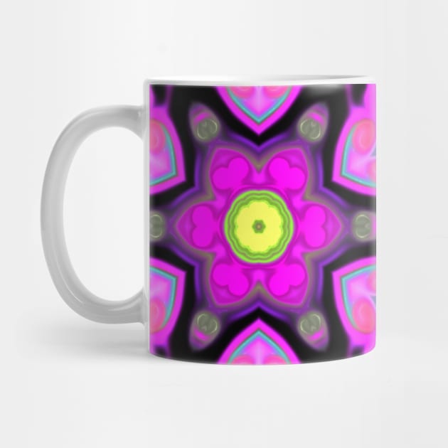 Psychedelic Mandala Flower Blue Pink and Yellow by WormholeOrbital